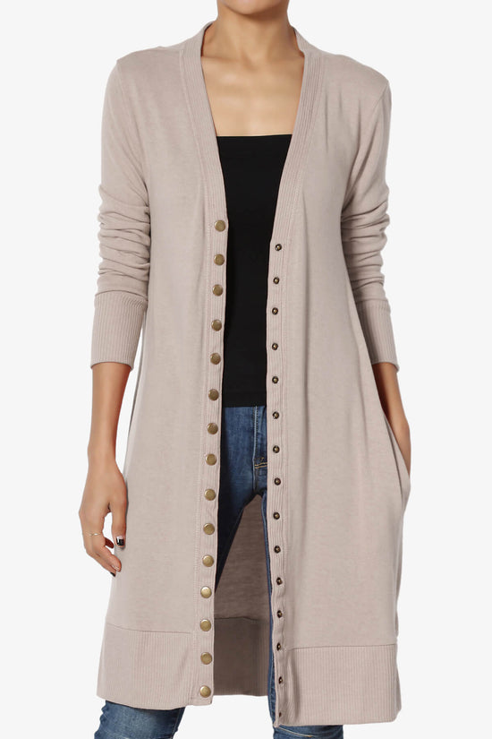 Braeden Snap Button Long Cardigan LIGHT MOCHA_1