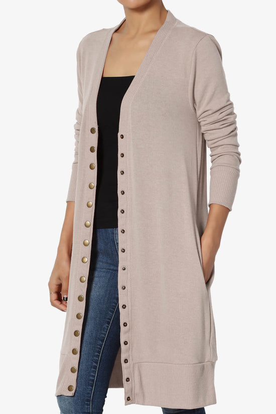 Braeden Snap Button Long Cardigan LIGHT MOCHA_3