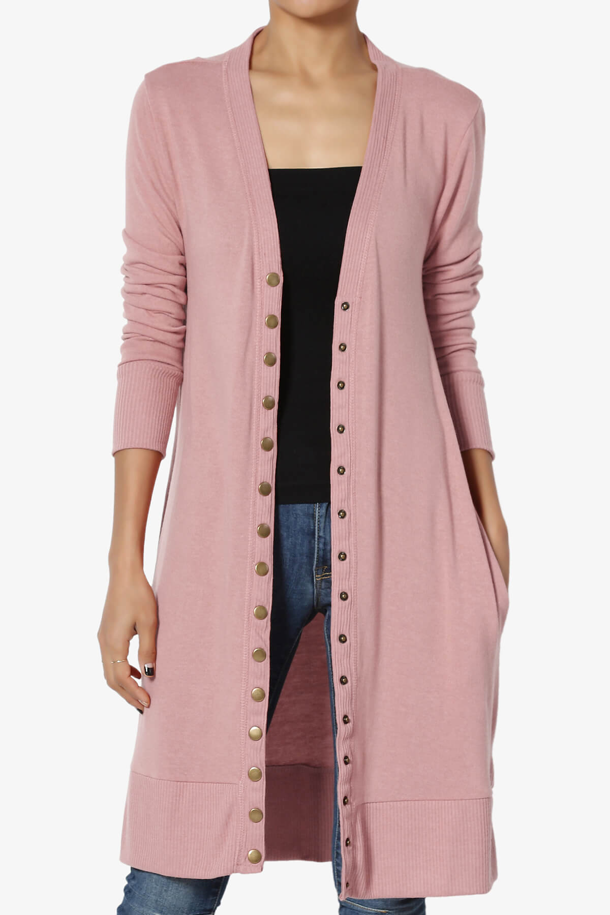 Braeden Snap Button Long Cardigan LIGHT ROSE_1