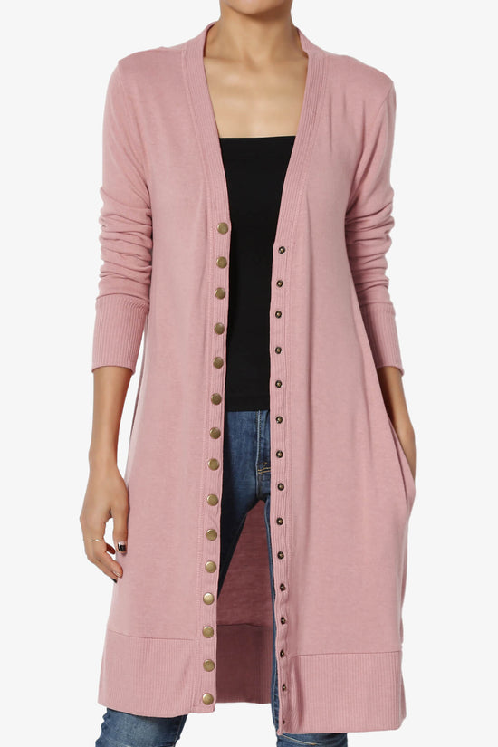 Braeden Snap Button Long Cardigan LIGHT ROSE_1