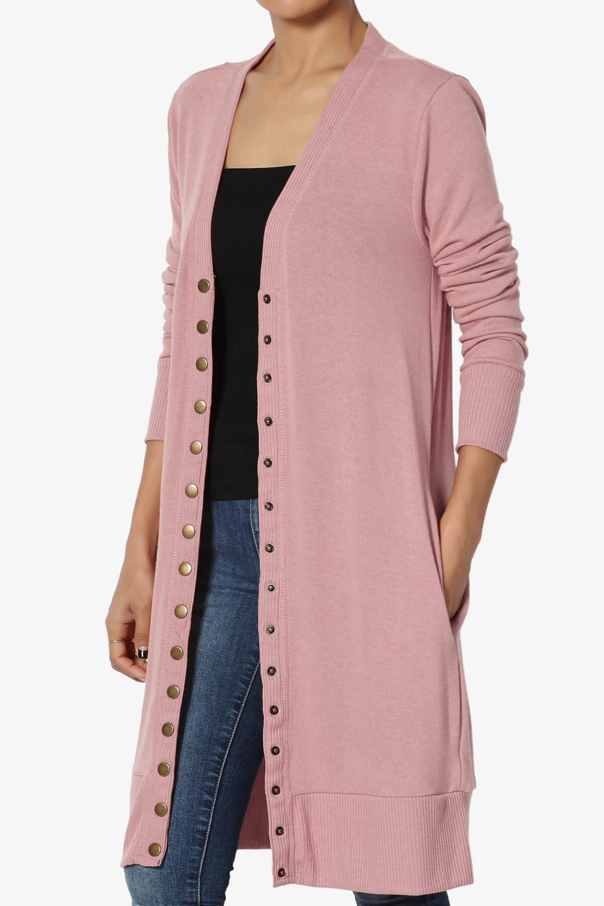 Braeden Snap Button Long Cardigan LIGHT ROSE_3