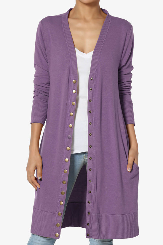 Braeden Snap Button Long Cardigan LILAC GREY_1