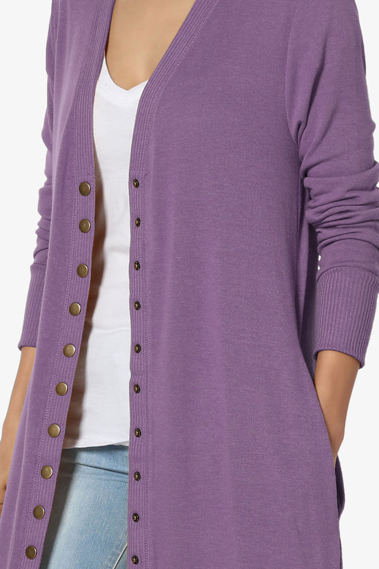 Braeden Snap Button Long Cardigan LILAC GREY_5