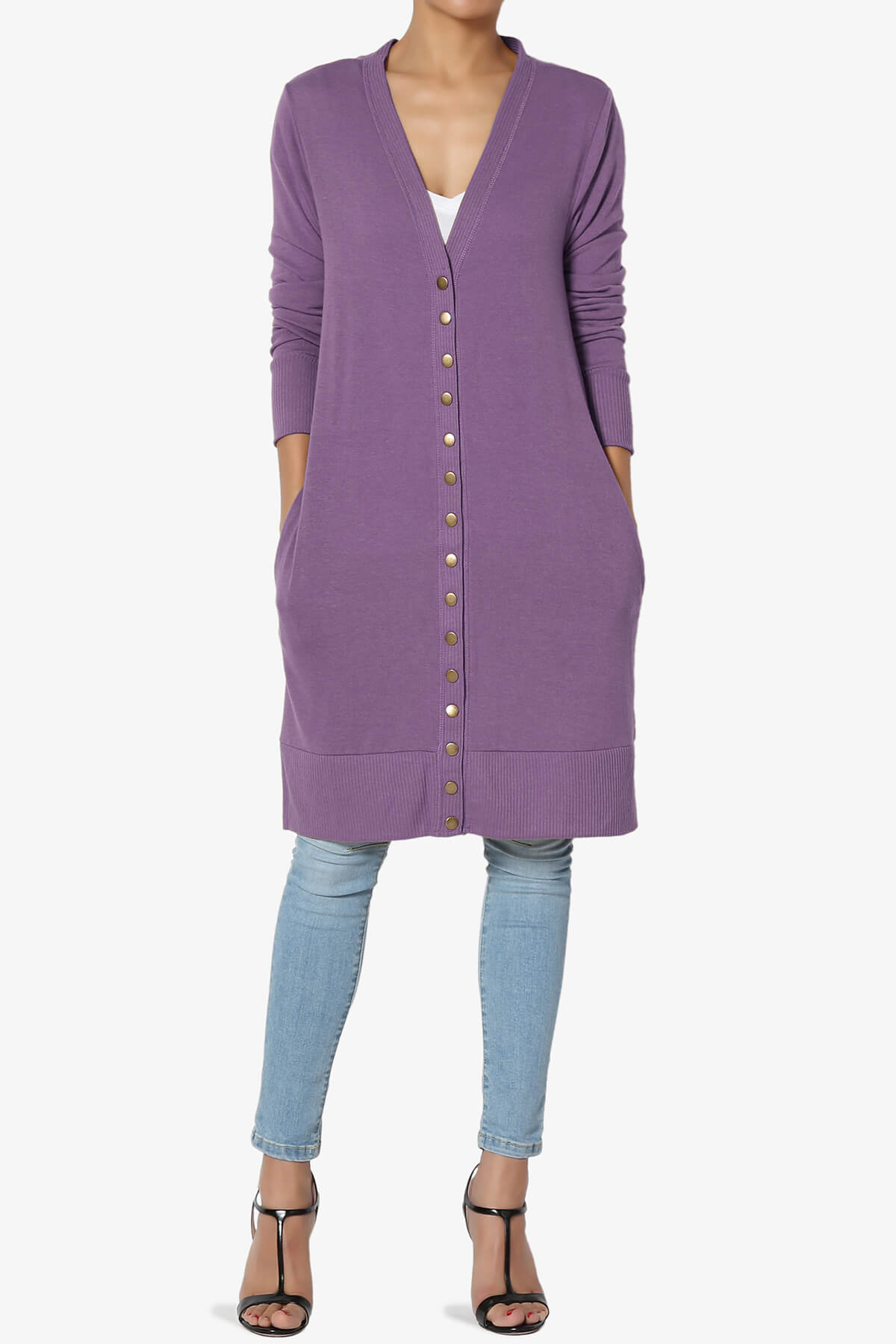 Braeden Snap Button Long Cardigan LILAC GREY_6