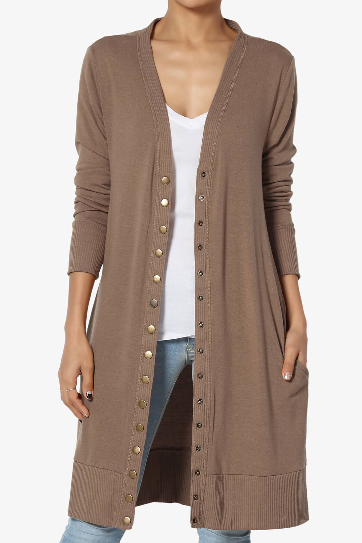 Braeden Snap Button Long Cardigan MOCHA_1