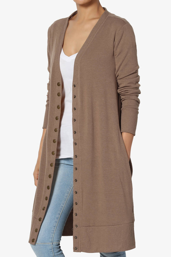 Braeden Snap Button Long Cardigan MOCHA_3