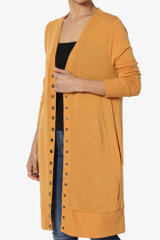 Braeden Snap Button Long Cardigan MUSTARD_3