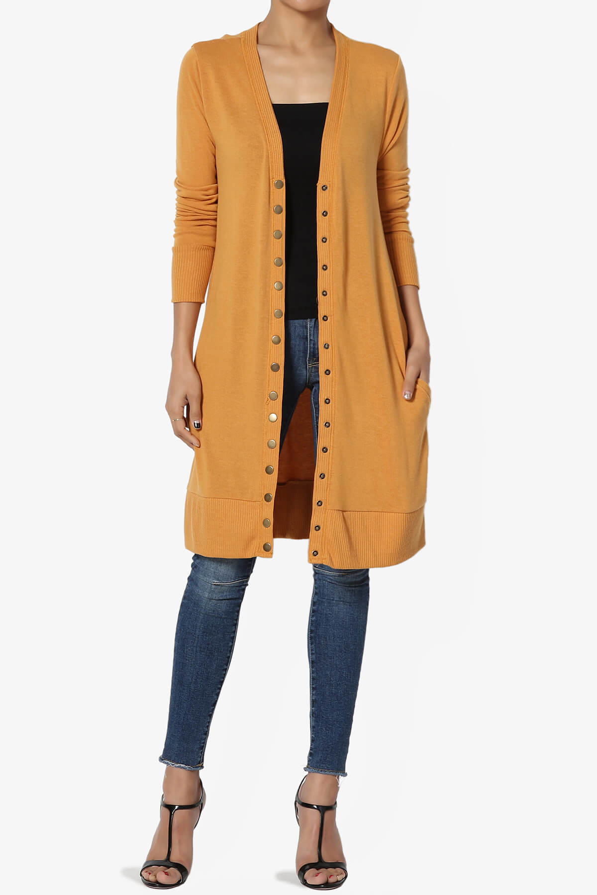 Braeden Snap Button Long Cardigan MUSTARD_6