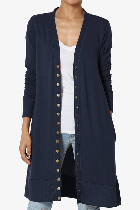 Braeden Snap Button Long Cardigan NAVY_1