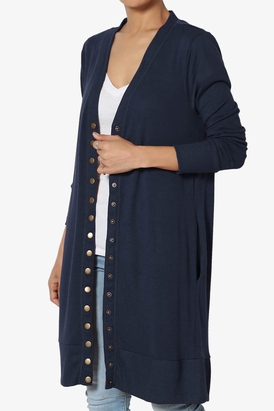 Braeden Snap Button Long Cardigan NAVY_3