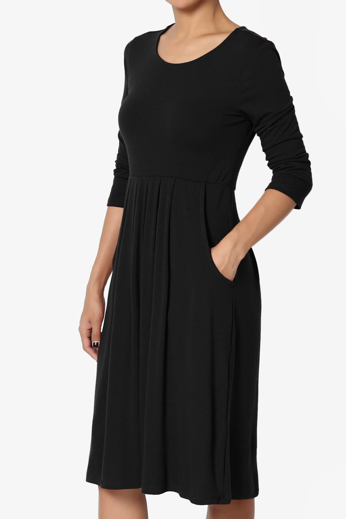 Beetle 3/4 Sleeve Pleated Jersey Dress