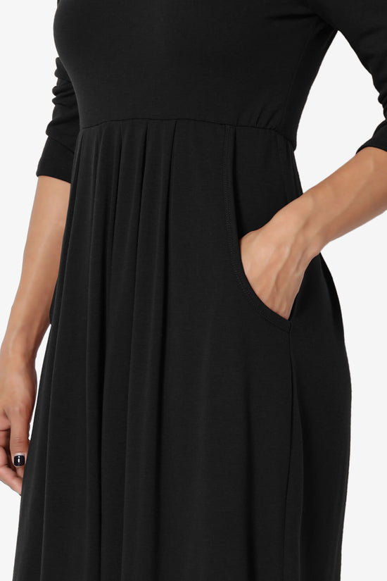 Beetle 3/4 Sleeve Pleated Jersey Dress