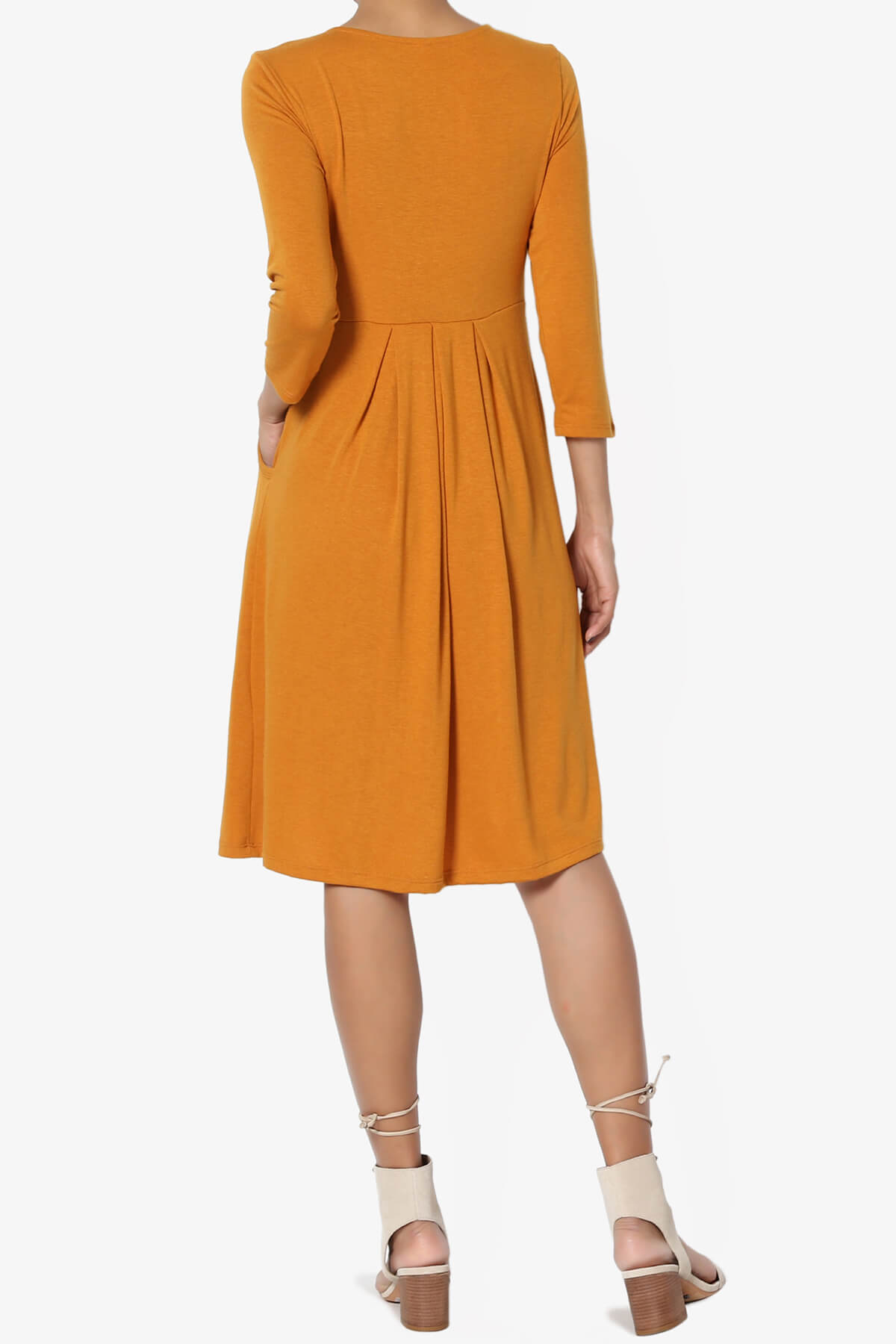 Beetle 3/4 Sleeve Pleated Jersey Dress PLUS