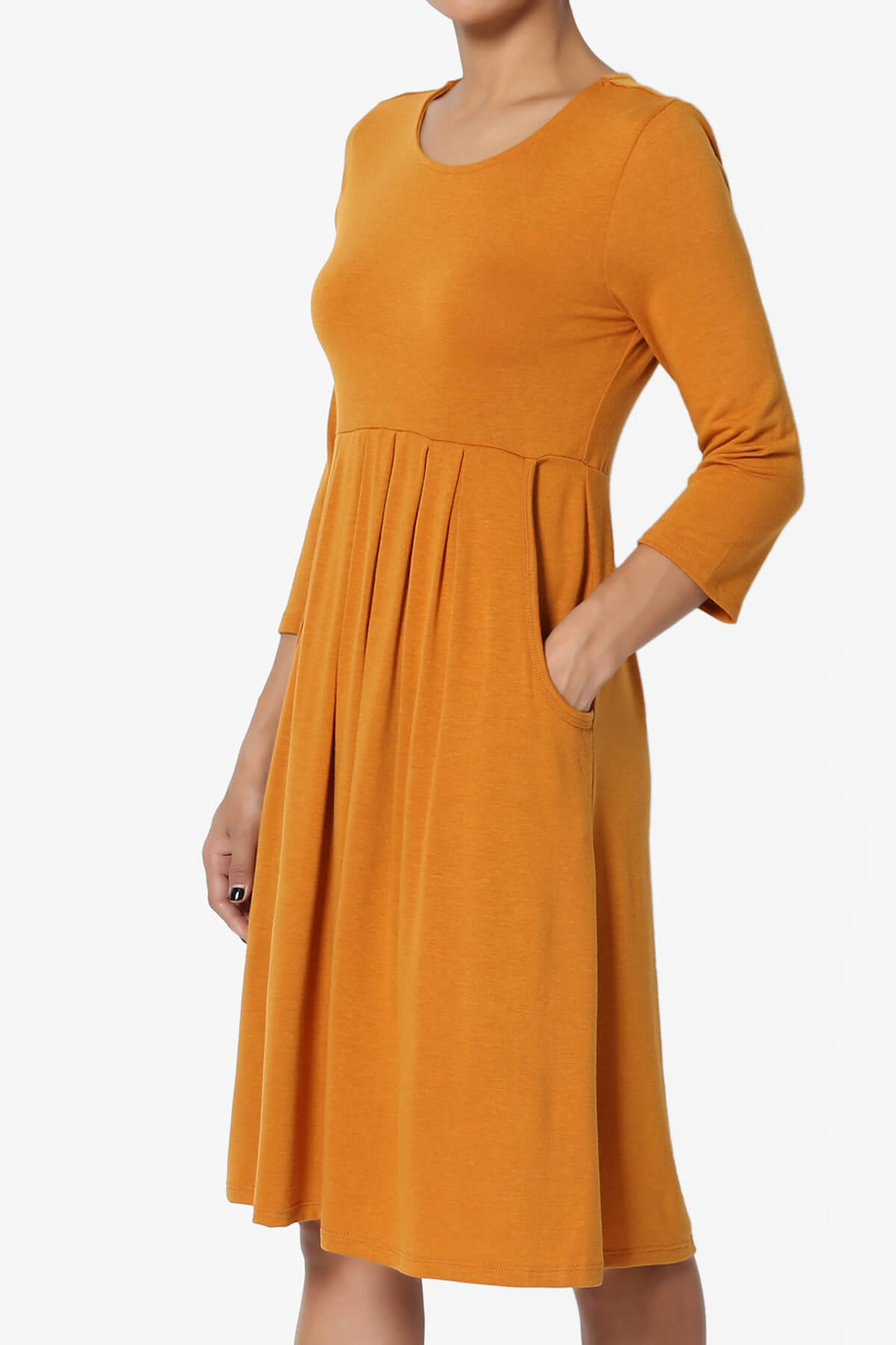 Beetle 3/4 Sleeve Pleated Jersey Dress PLUS