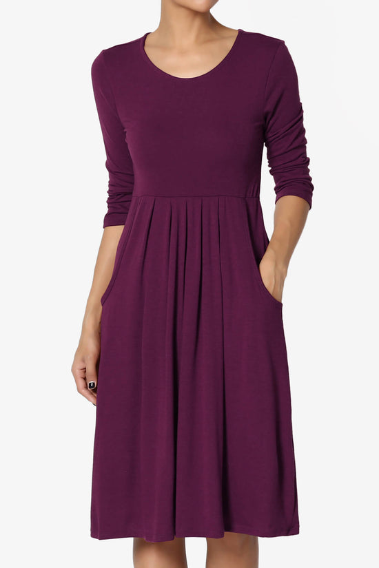 Beetle 3/4 Sleeve Pleated Jersey Dress