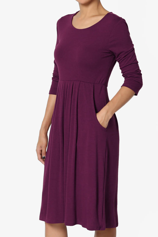 Beetle 3/4 Sleeve Pleated Jersey Dress