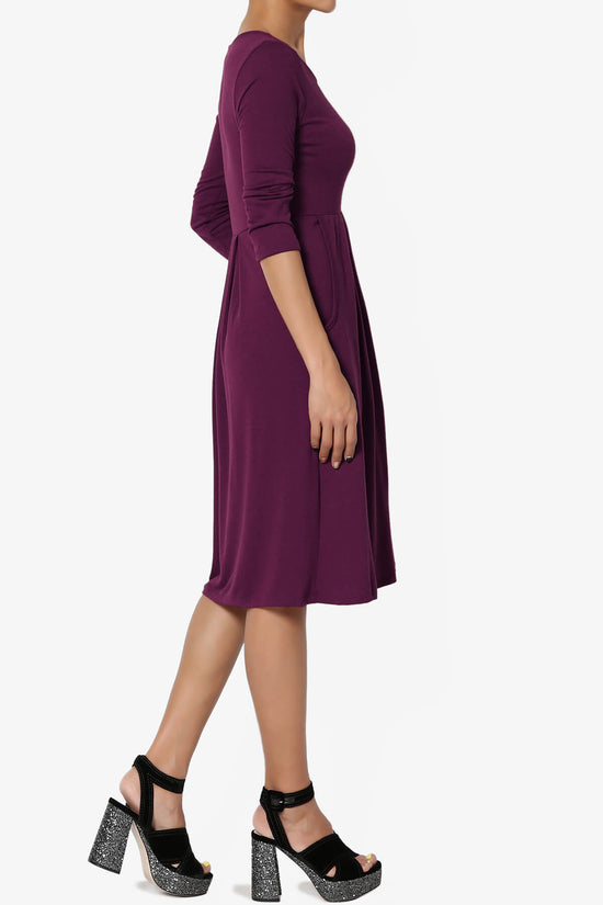 Beetle 3/4 Sleeve Pleated Jersey Dress