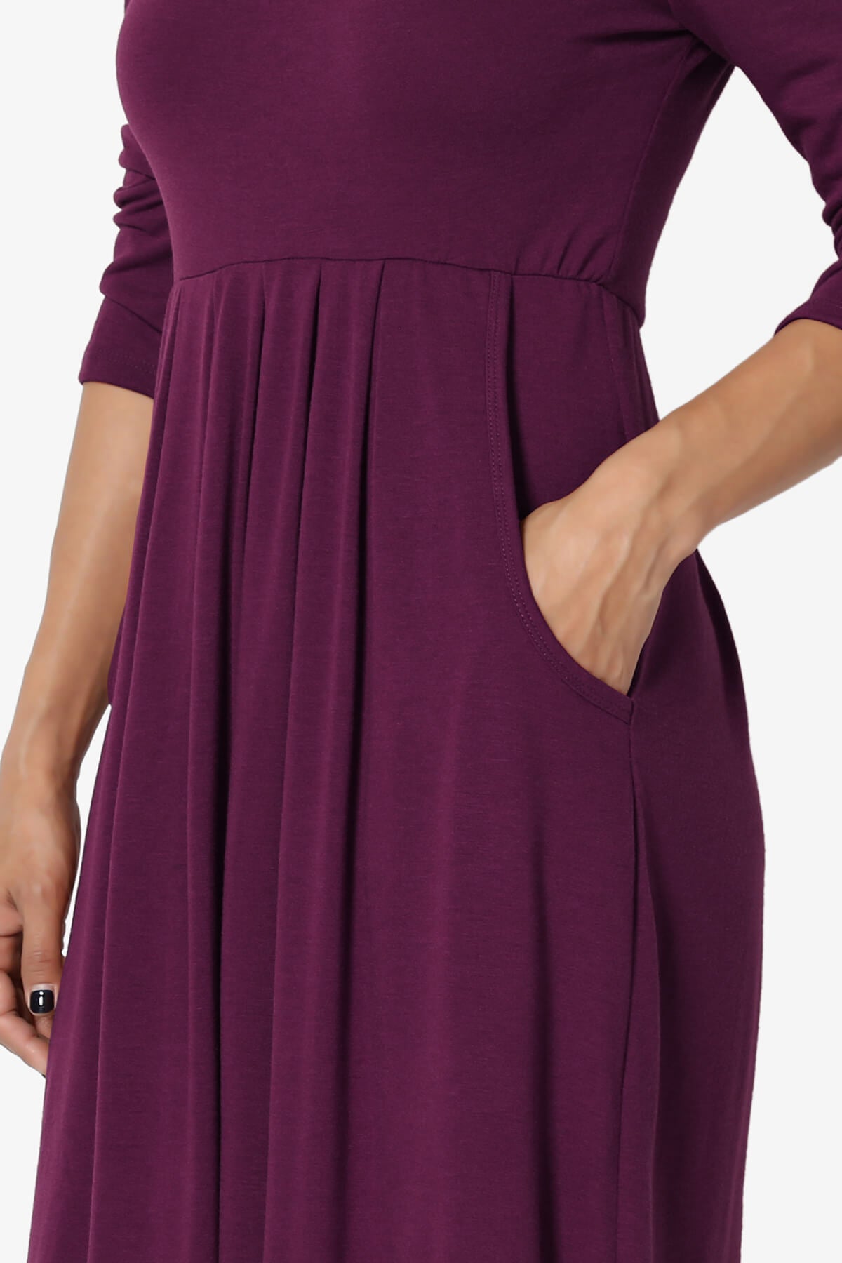 Beetle 3/4 Sleeve Pleated Jersey Dress