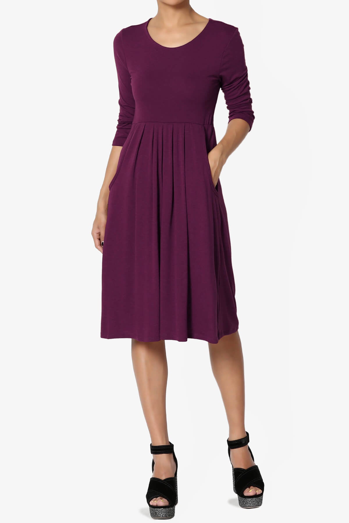 Beetle 3/4 Sleeve Pleated Jersey Dress