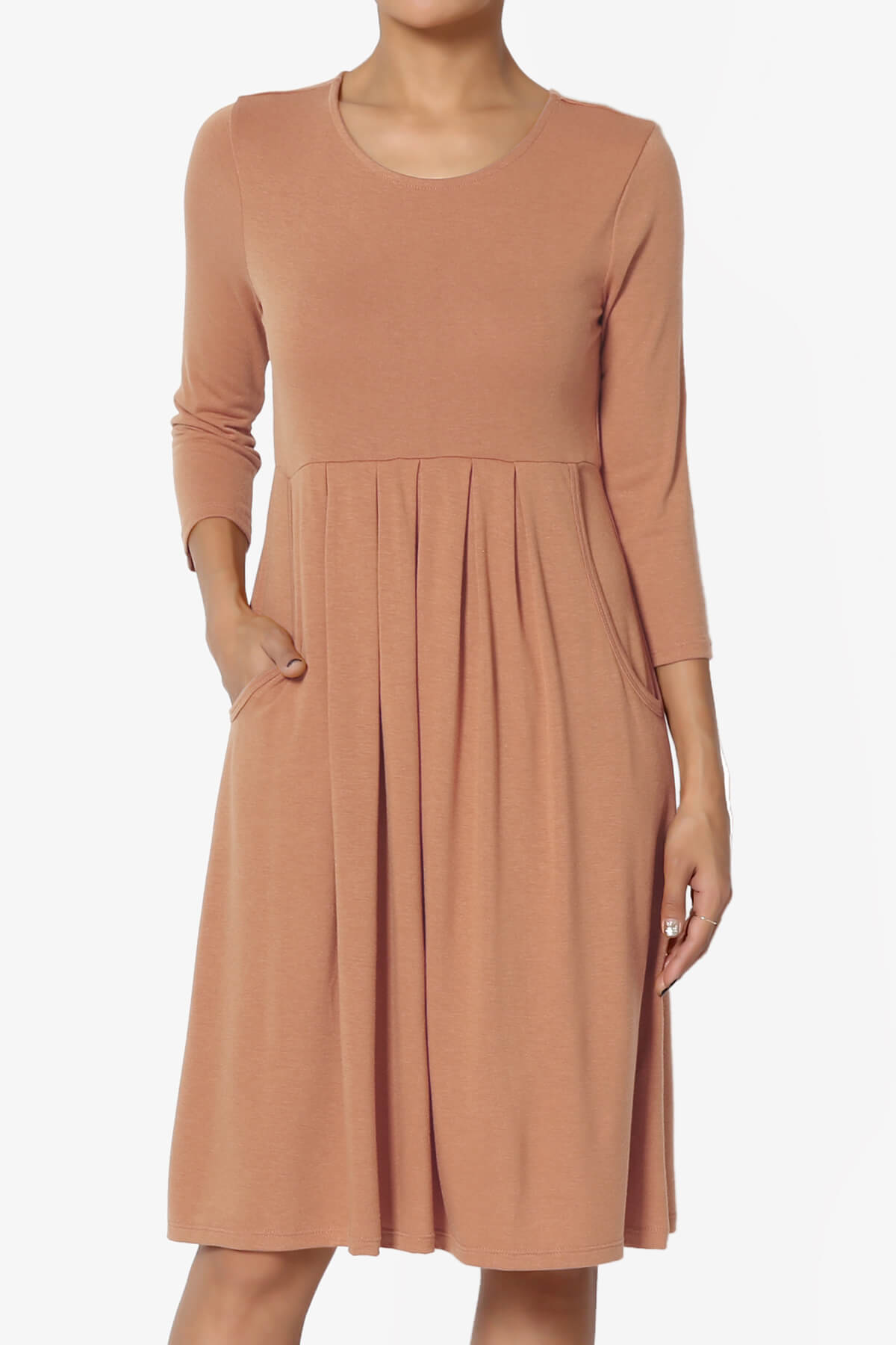 Beetle 3/4 Sleeve Pleated Jersey Dress