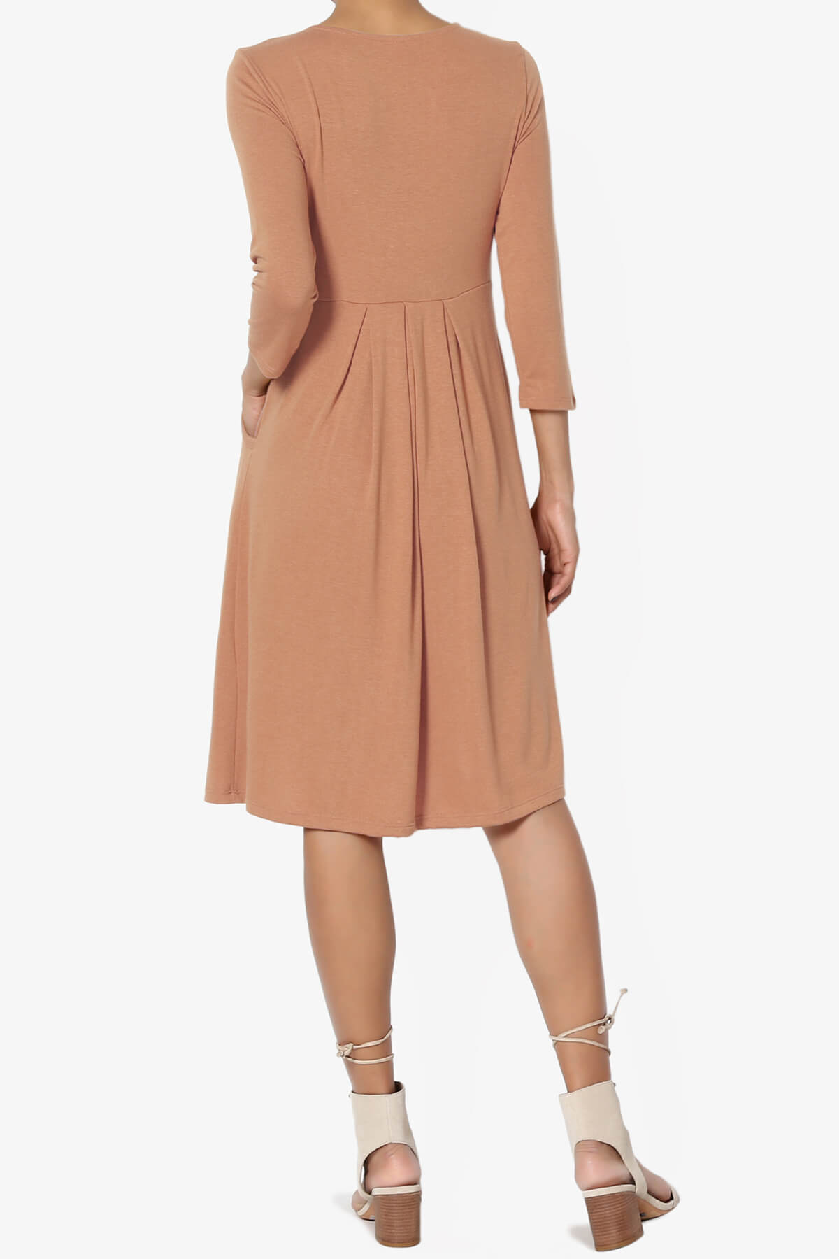 Beetle 3/4 Sleeve Pleated Jersey Dress