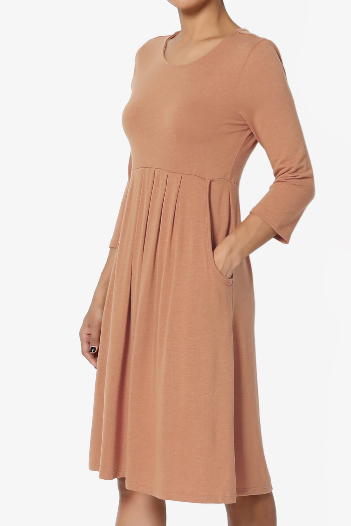 Beetle 3/4 Sleeve Pleated Jersey Dress