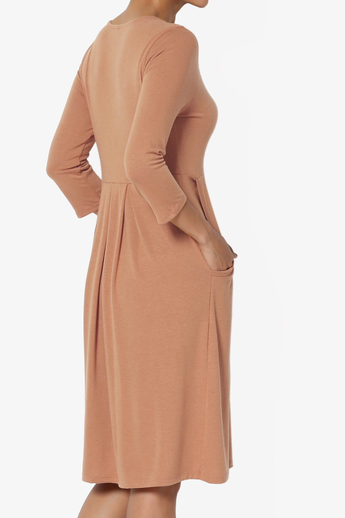 Beetle 3/4 Sleeve Pleated Jersey Dress