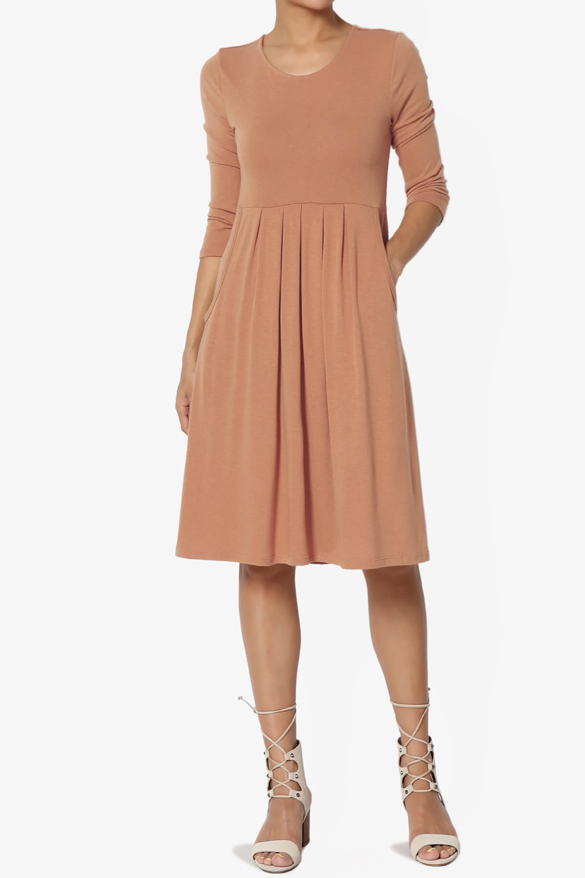 Beetle 3/4 Sleeve Pleated Jersey Dress