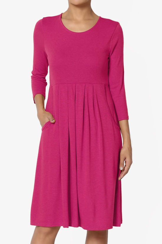 Beetle 3/4 Sleeve Pleated Jersey Dress PLUS