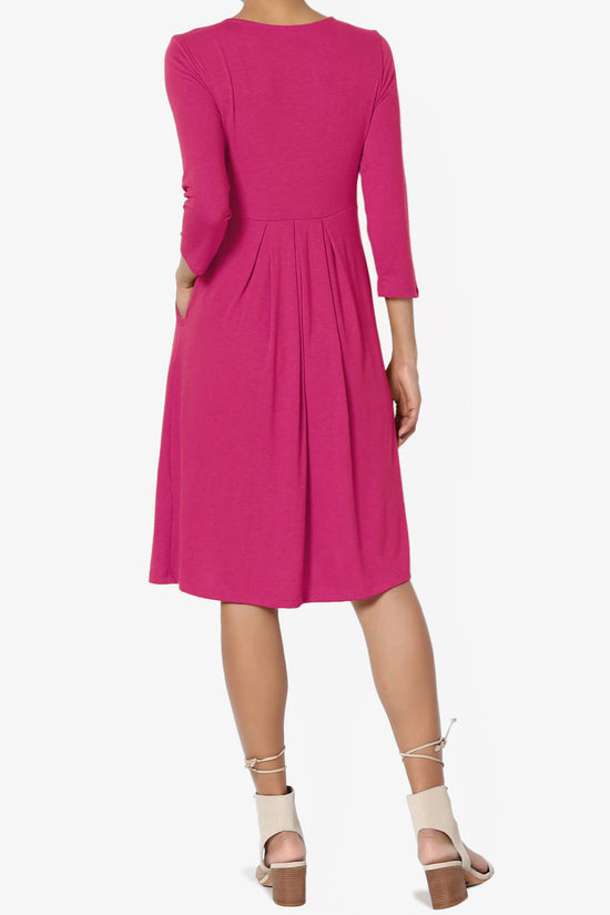 Beetle 3/4 Sleeve Pleated Jersey Dress PLUS