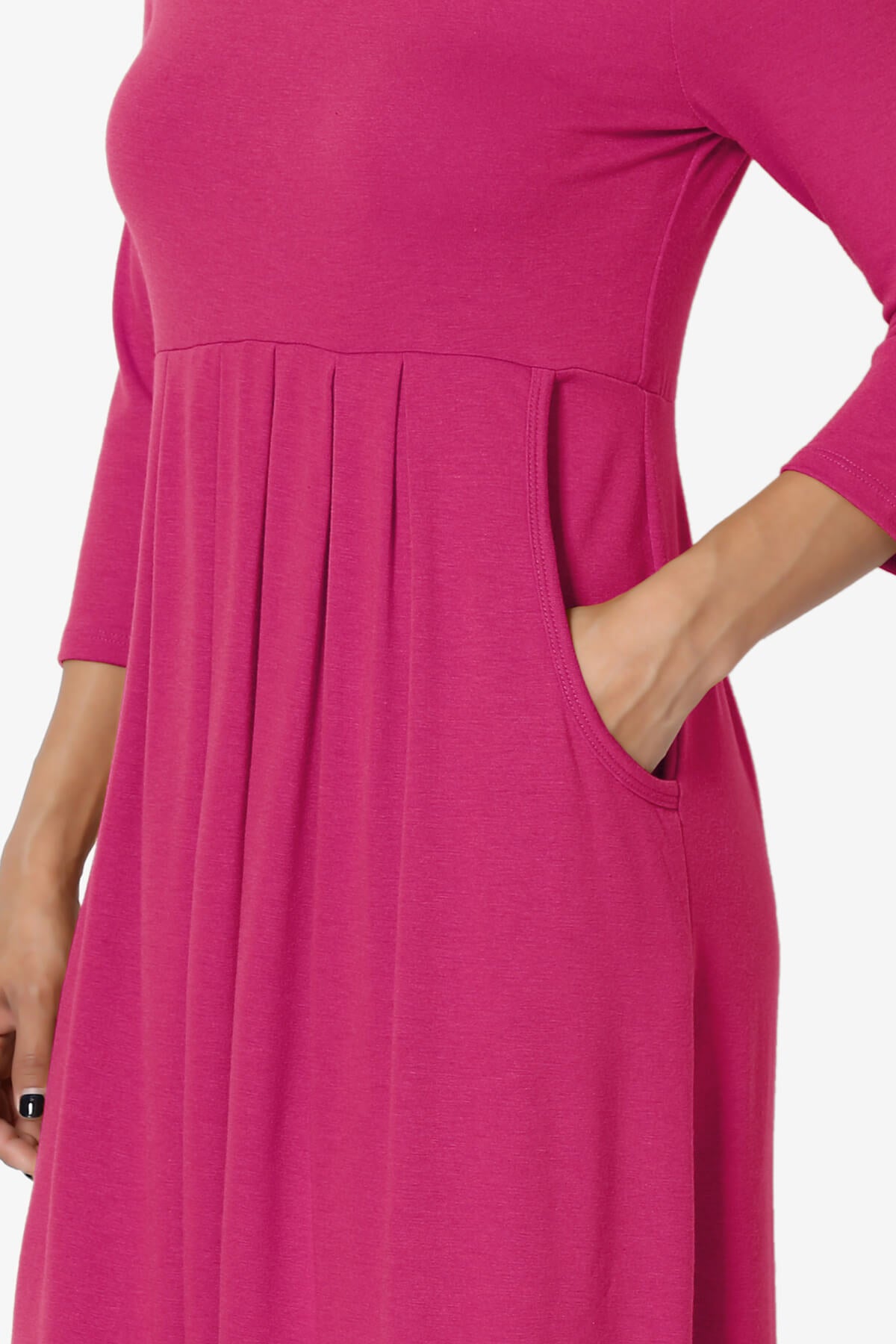 Beetle 3/4 Sleeve Pleated Jersey Dress PLUS