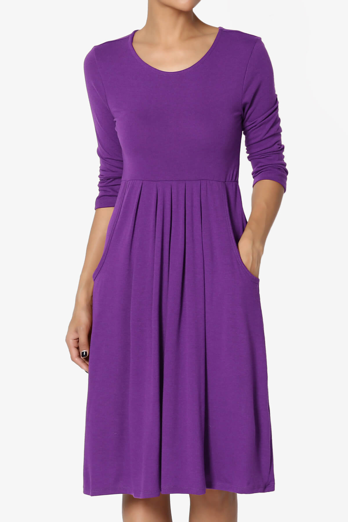 Beetle 3/4 Sleeve Pleated Jersey Dress PLUS