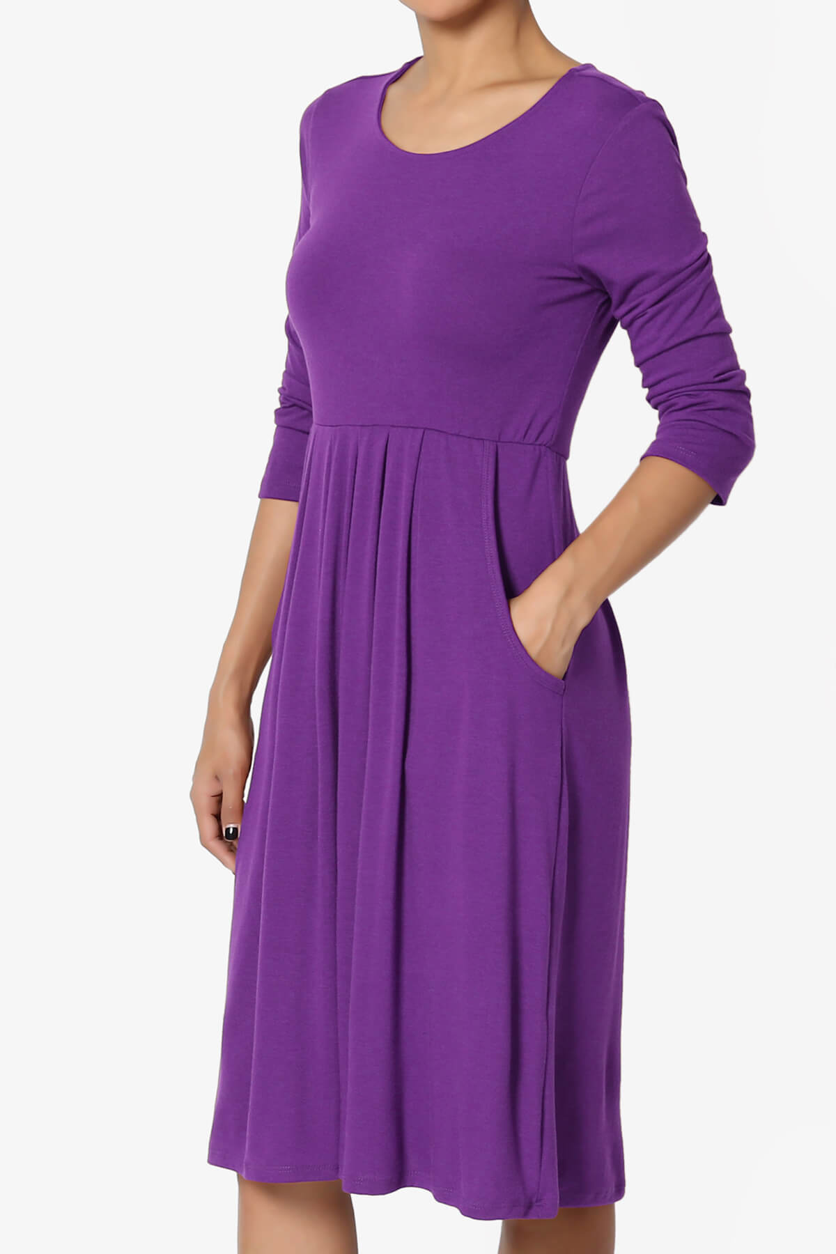 Beetle 3/4 Sleeve Pleated Jersey Dress PLUS