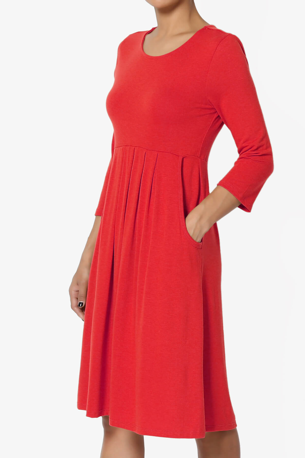 Beetle 3/4 Sleeve Pleated Jersey Dress PLUS