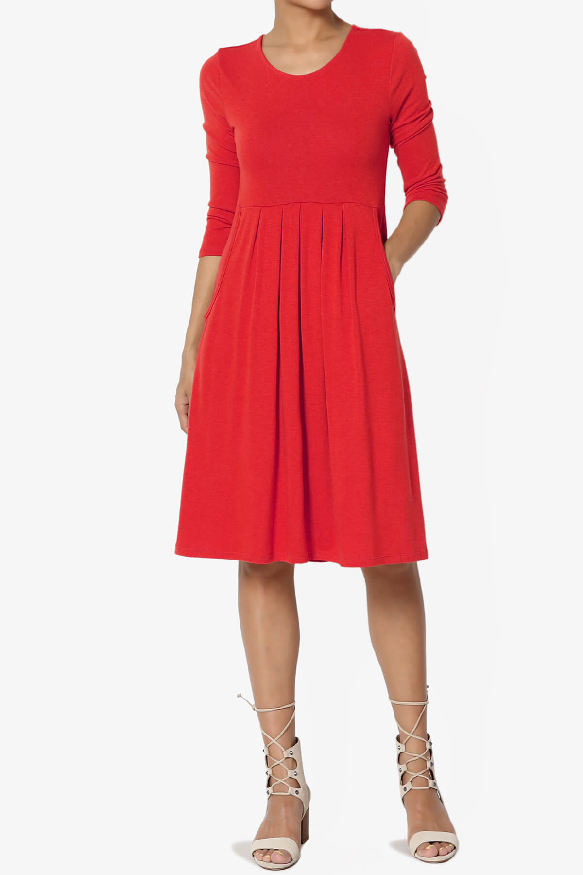 Beetle 3/4 Sleeve Pleated Jersey Dress PLUS