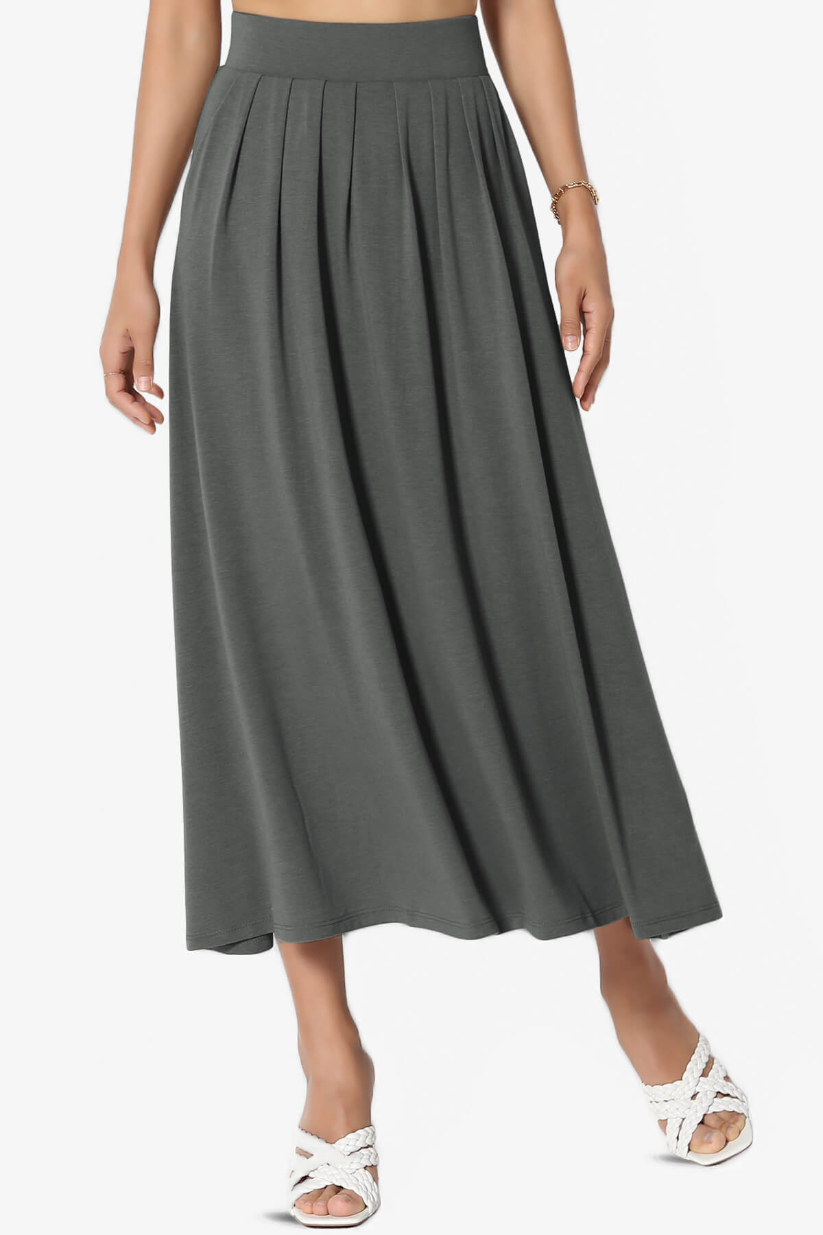 Gyrate Pleated Pocket Flared Midi Skirt