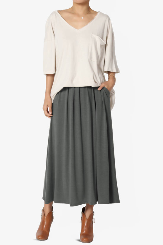 Gyrate Pleated Pocket Flared Midi Skirt