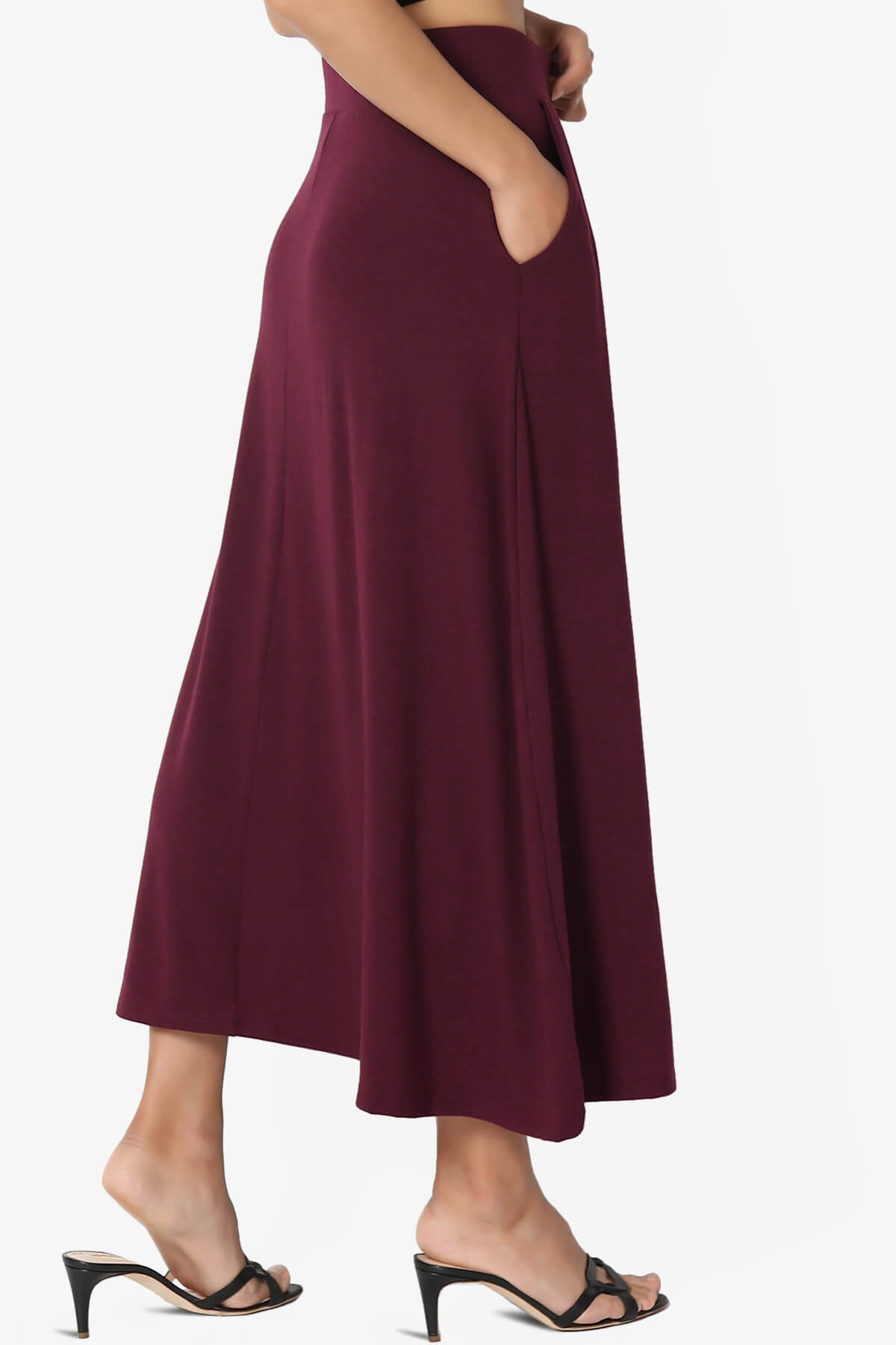 Gyrate Pleated Pocket Flared Midi Skirt