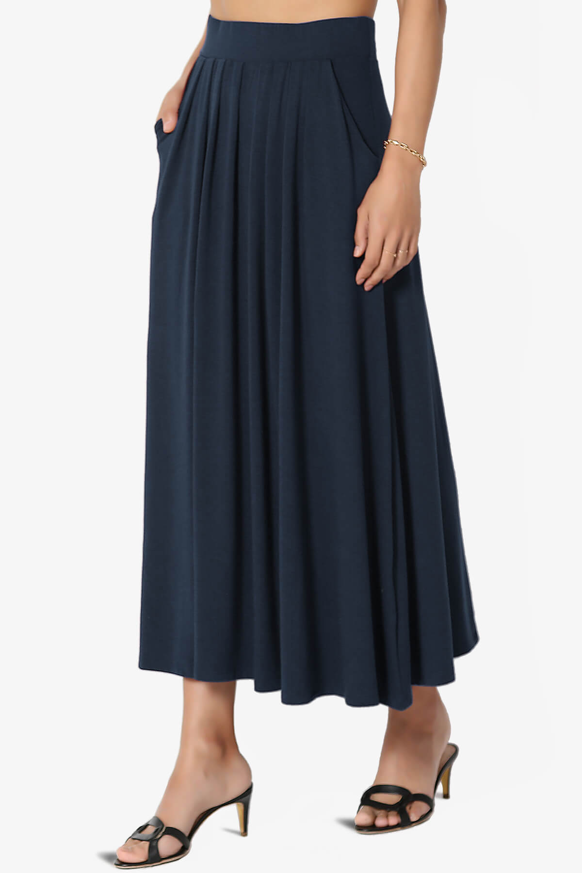 Gyrate Pleated Pocket Flared Midi Skirt