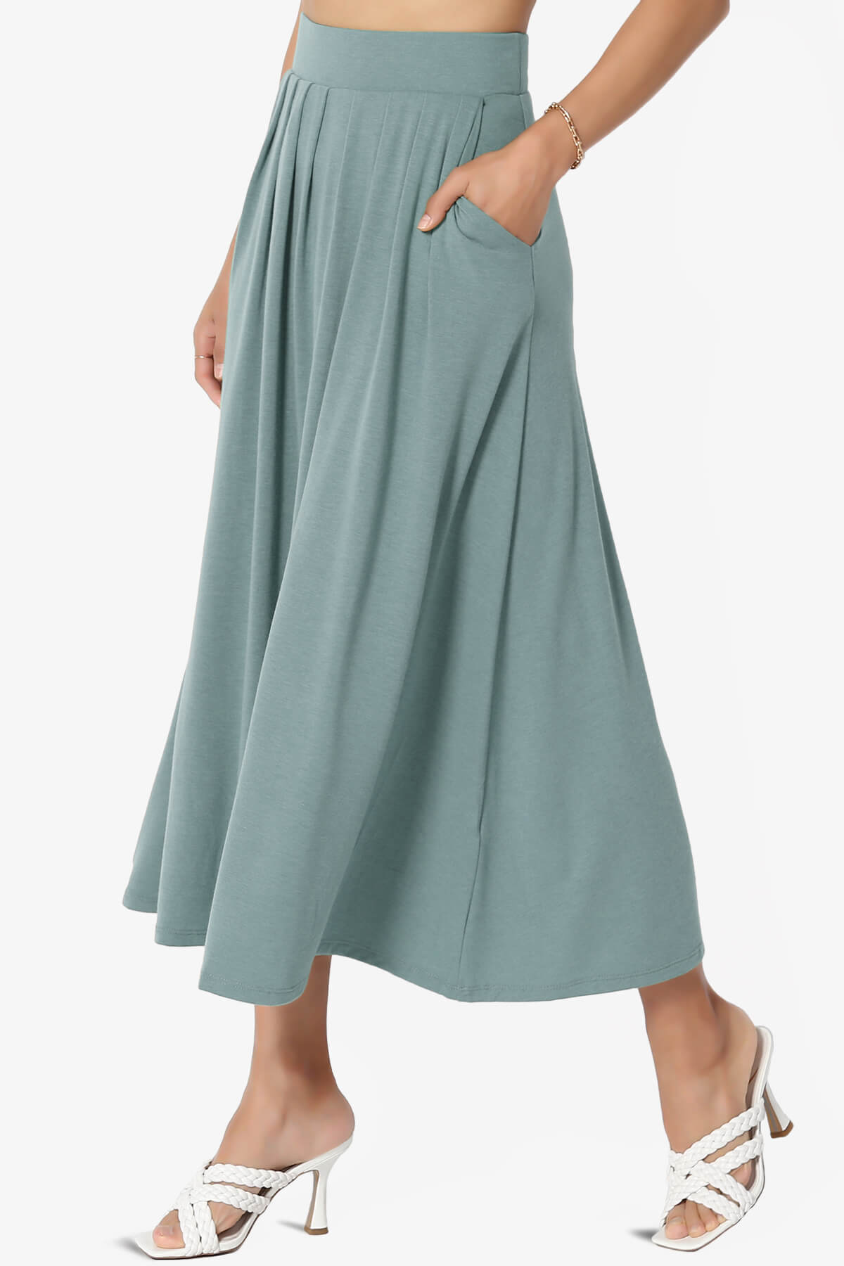 Gyrate Pleated Pocket Flared Midi Skirt