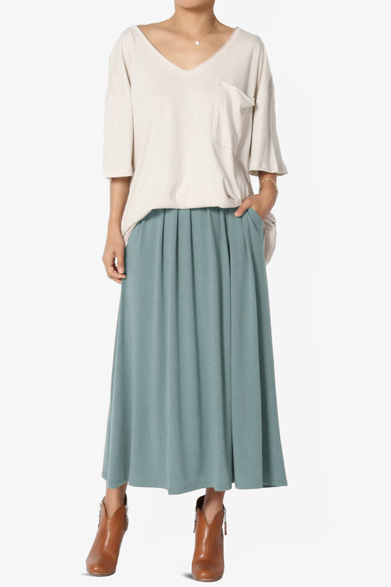 Gyrate Pleated Pocket Flared Midi Skirt