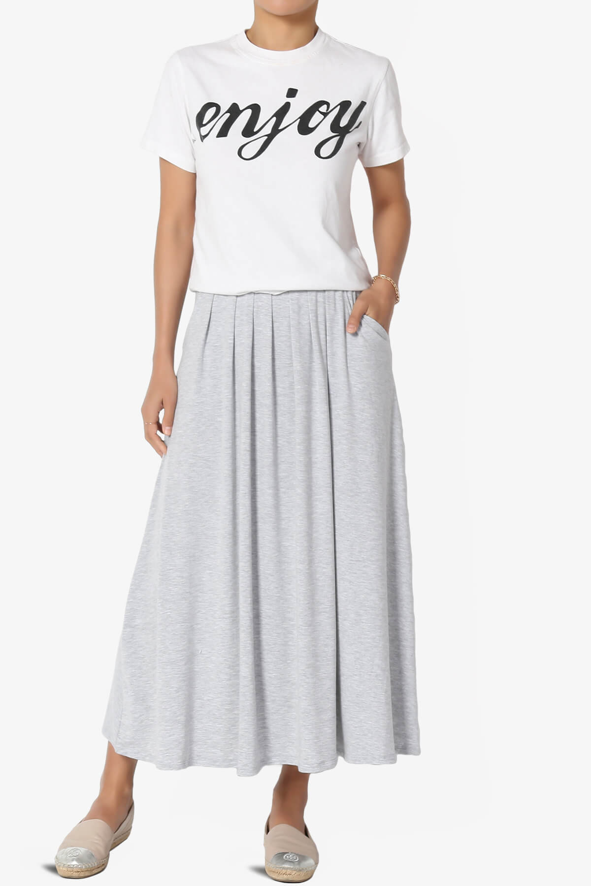 Gyrate Pleated Pocket Flared Midi Skirt