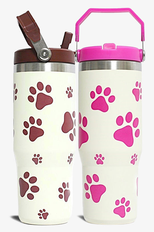 30 oz Paw Print Tumbler with Handle and Flip Straw