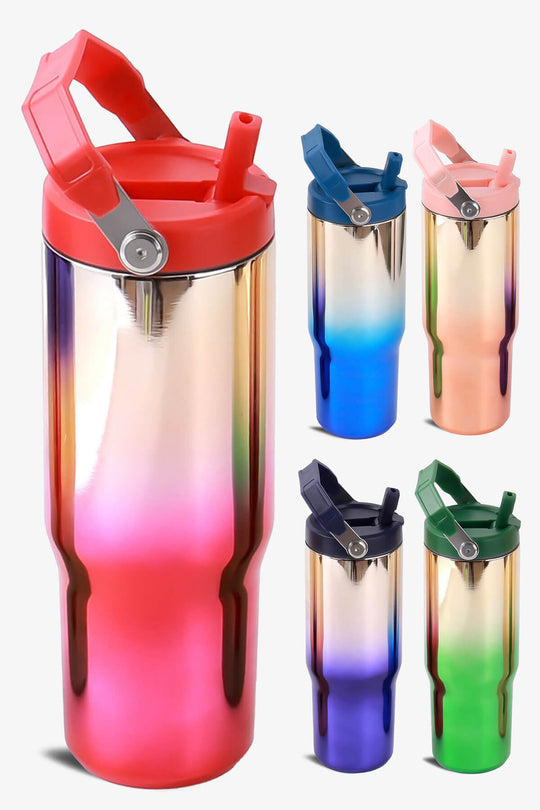 30 oz Mirror Tumbler with Handle and Flip Straw