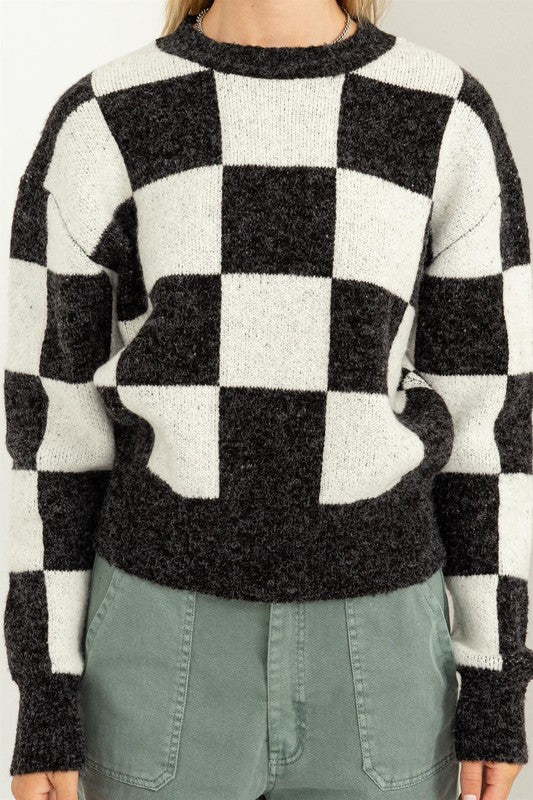 HYFVE Weekend Chills Checkered Long Sleeve Sweater