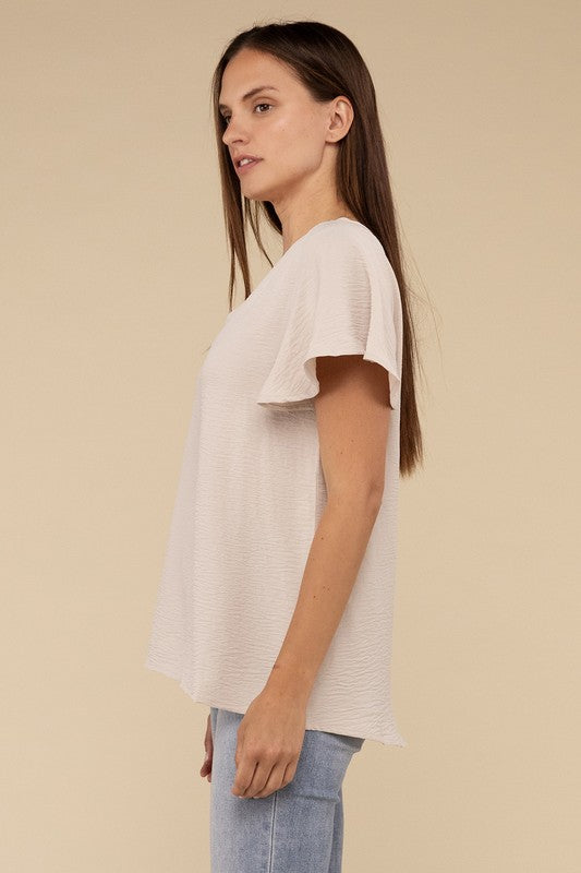 ZENANA Woven Airflow Flutter Sleeve Top