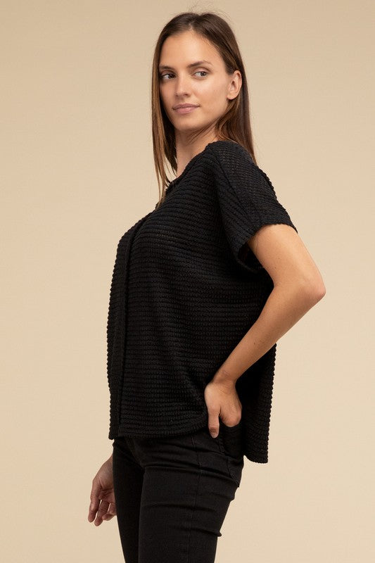 ZENANA Dolman Short Sleeve Jacquard Sweater