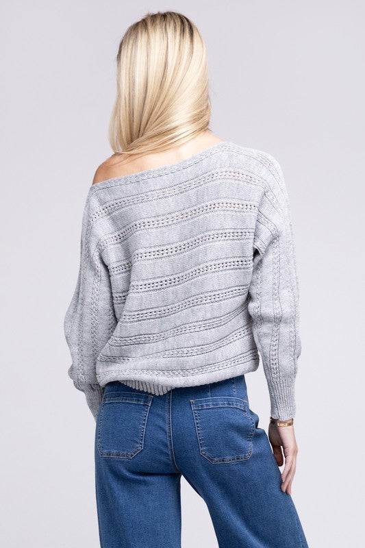 Nuvi Apparel Boat Neck Cable Knit Sweater