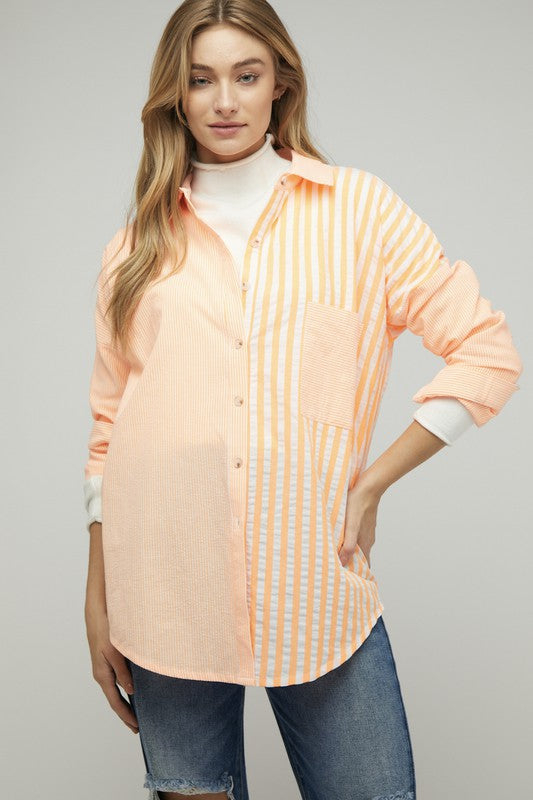 Davi & Dani Stripe Button Down Long Sleeve Shirt