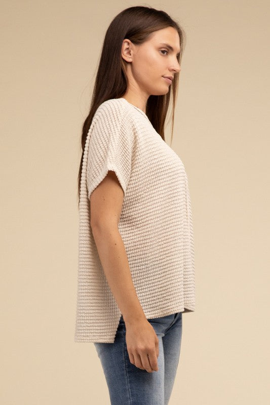 ZENANA Dolman Short Sleeve Jacquard Sweater